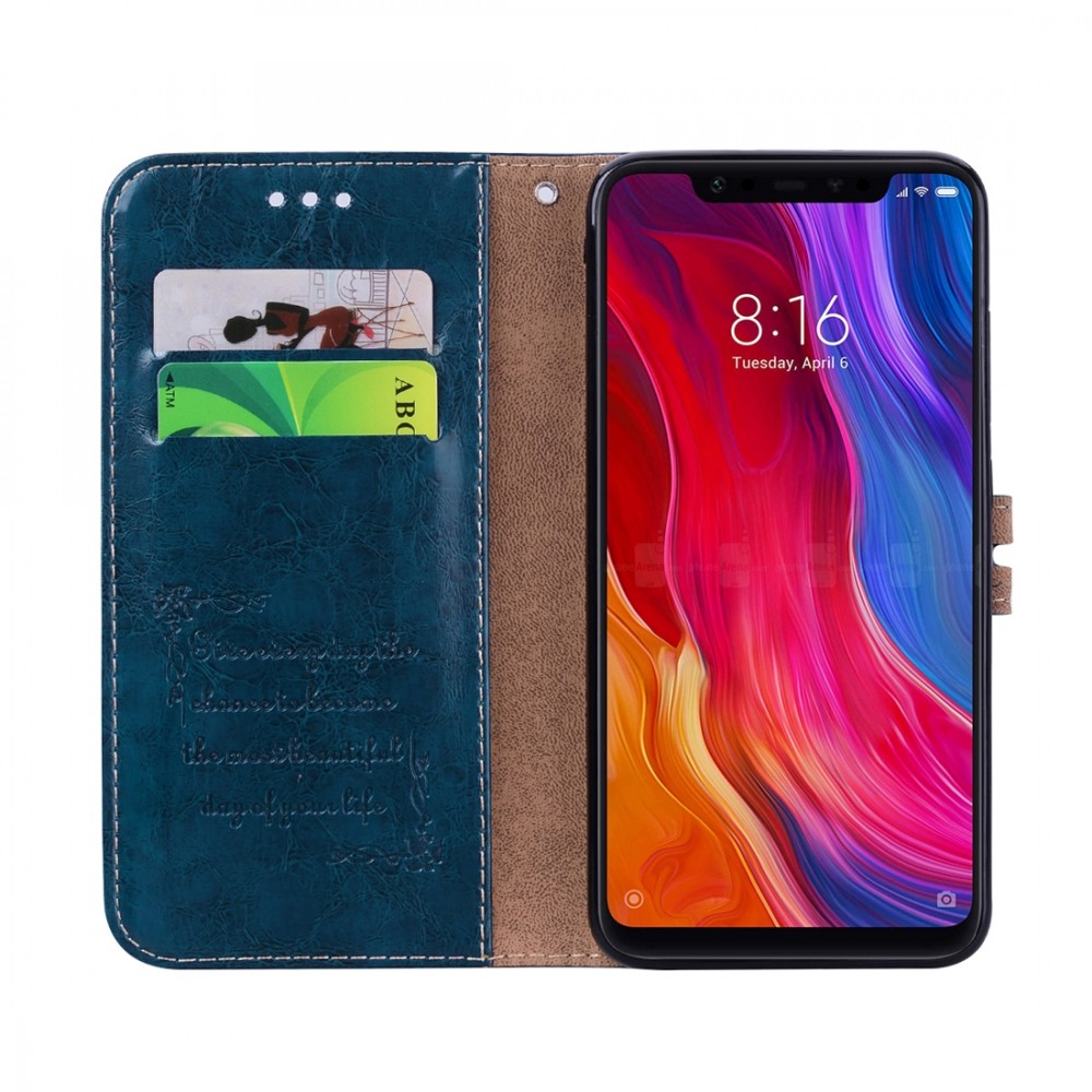 עבור Xiaomi Mi 8 כיסוי ארנק / ספר עשוי מעור בצבע כחול עם חריצים לכרטיסי אשראי