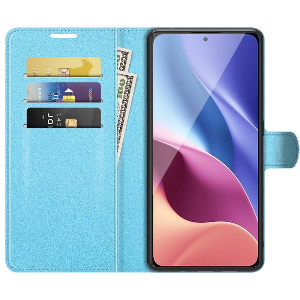 עבור Xiaomi Poco F3 כיסוי ארנק / ספר עשוי מעור בצבע כחול עם חריצים לכרטיסי אשראי