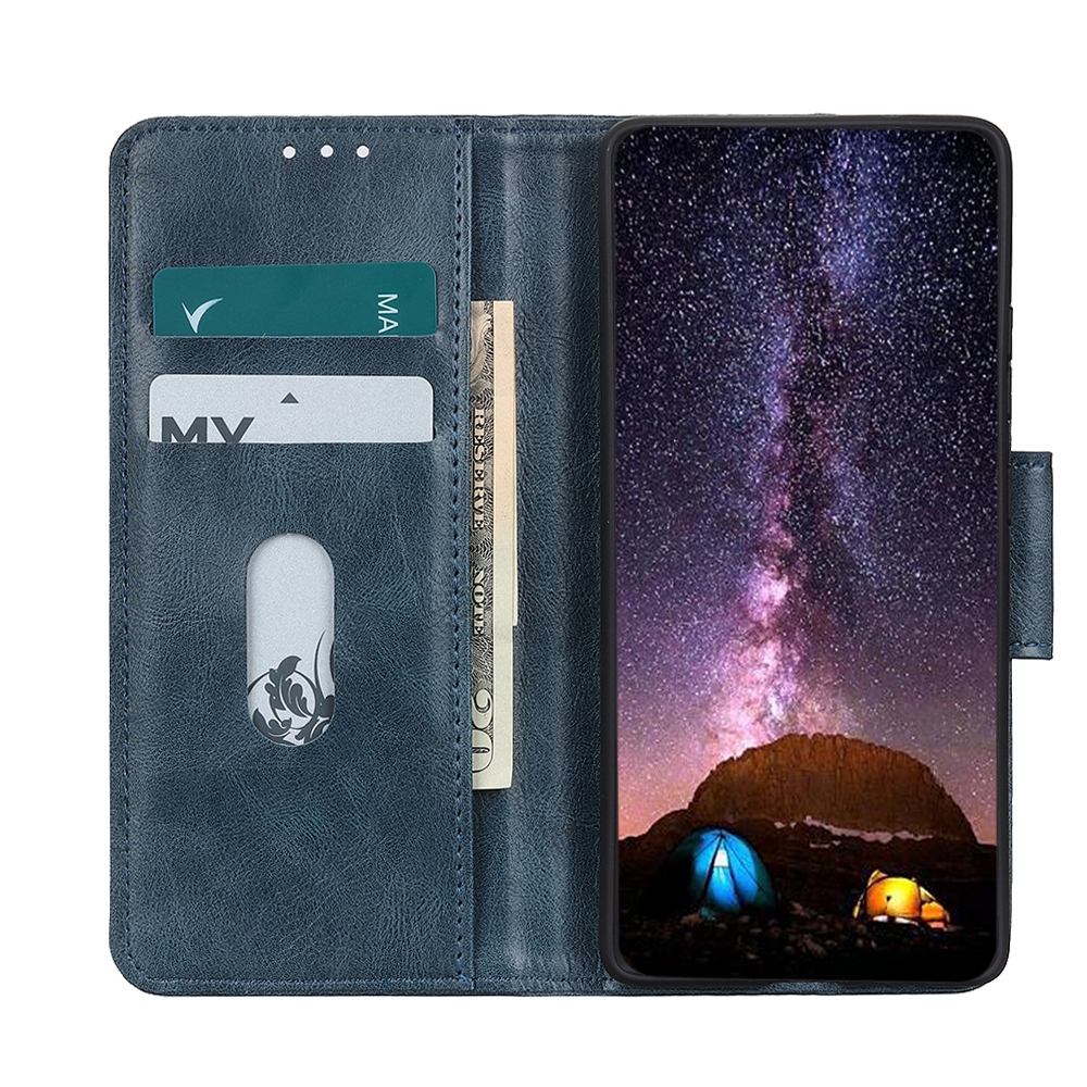 עבור Xiaomi Poco F4 כיסוי ארנק / ספר עשוי מעור בצבע כחול עם חריצים לכרטיסי אשראי