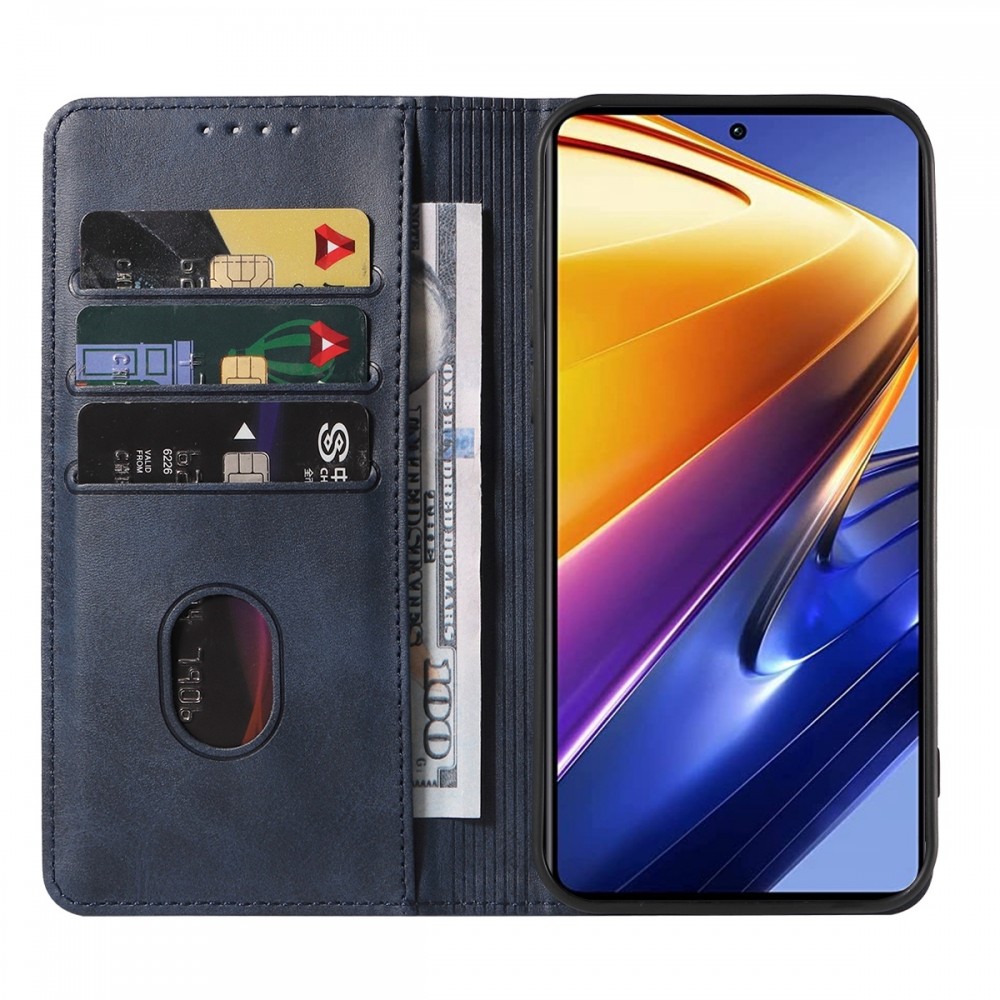 עבור Xiaomi Poco F4 GT כיסוי ארנק / ספר עשוי מעור בצבע כחול עם חריצים לכרטיסי אשראי