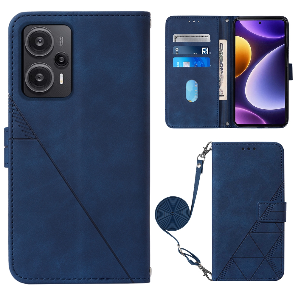 עבור Xiaomi Poco F5 כיסוי ארנק / ספר עשוי מעור בצבע כחול עם חריצים לכרטיסי אשראי