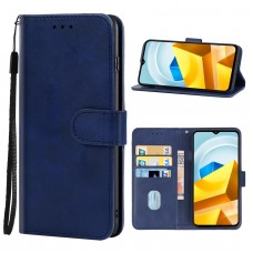 עבור Xiaomi Poco M5 כיסוי ארנק / ספר עשוי מעור בצבע כחול עם חריצים לכרטיסי אשראי