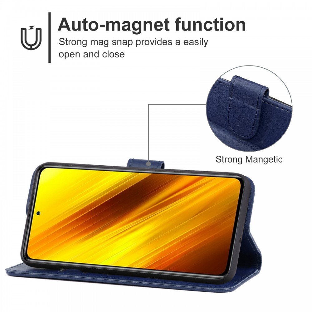 עבור Xiaomi Poco X3 NFC כיסוי ארנק / ספר עשוי מעור בצבע כחול עם חריצים לכרטיסי אשראי