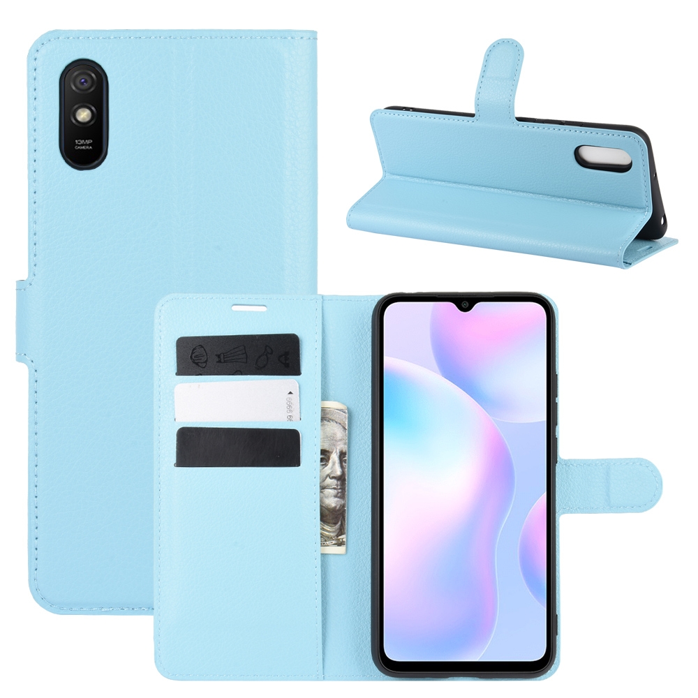 עבור Xiaomi Redmi 9A כיסוי ארנק / ספר עשוי מעור בצבע כחול עם חריצים לכרטיסי אשראי