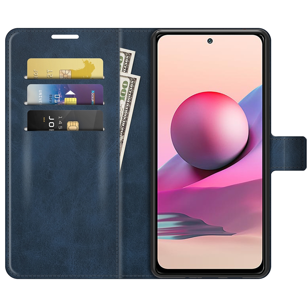 עבור Xiaomi Redmi Note 10 כיסוי ארנק / ספר עשוי מעור בצבע כחול עם חריצים לכרטיסי אשראי