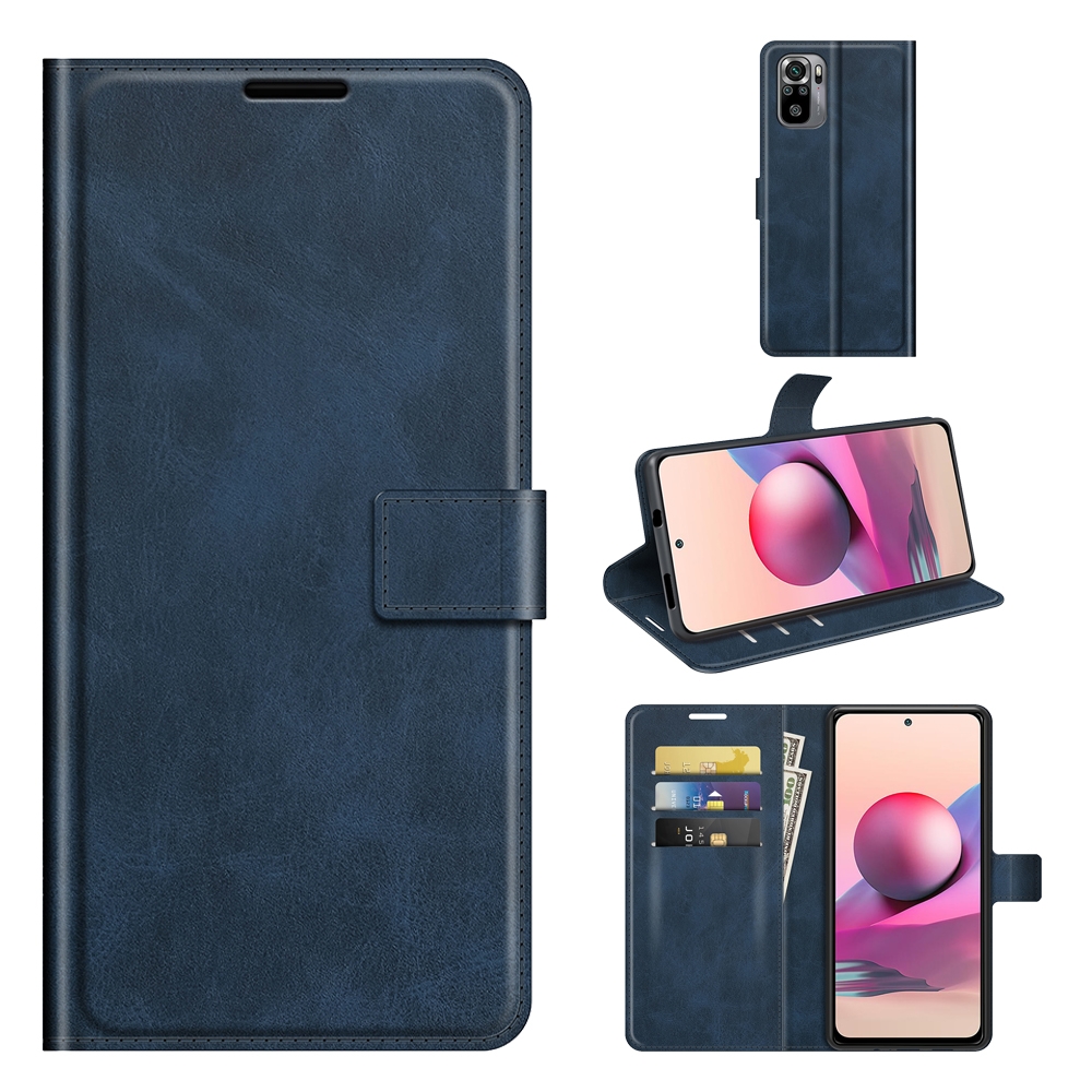 עבור Xiaomi Redmi Note 10S כיסוי ארנק / ספר עשוי מעור בצבע כחול עם חריצים לכרטיסי אשראי