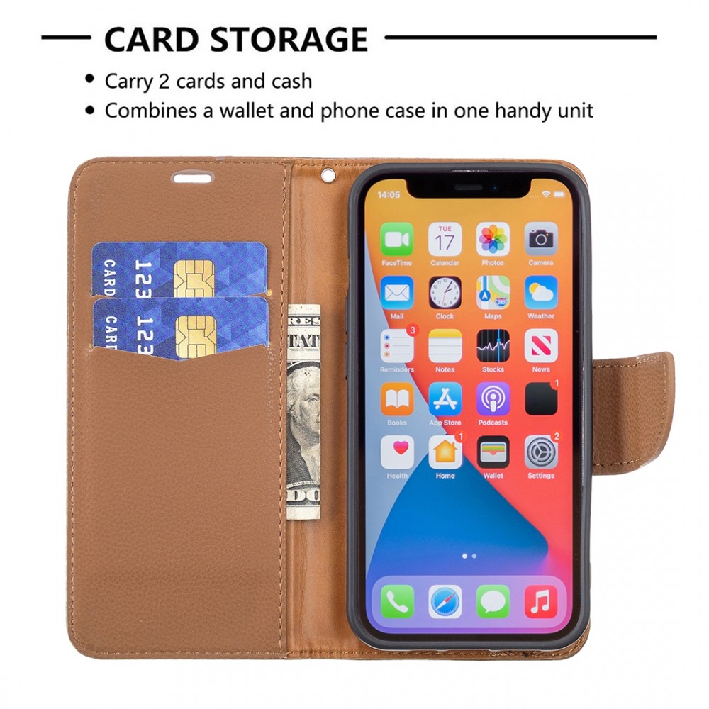 עבור Apple iPhone 13 Pro Max כיסוי ארנק / ספר עשוי מעור בצבע חום עם חריצים לכרטיסי אשראי