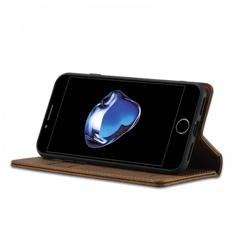 עבור Apple iPhone 7 Plus כיסוי ארנק / ספר עשוי מעור בצבע חום עם חריצים לכרטיסי אשראי