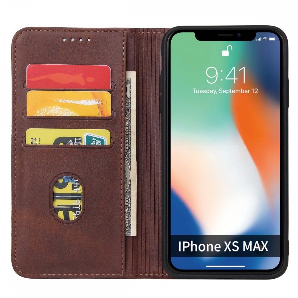 עבור Apple iPhone X כיסוי ארנק / ספר עשוי מעור בצבע חום עם חריצים לכרטיסי אשראי