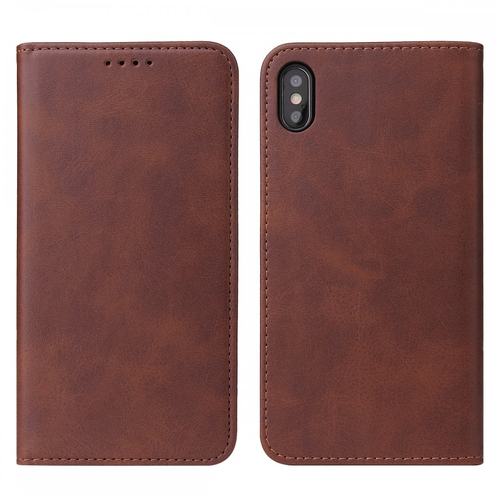עבור Apple iPhone XS כיסוי ארנק / ספר עשוי מעור בצבע חום עם חריצים לכרטיסי אשראי