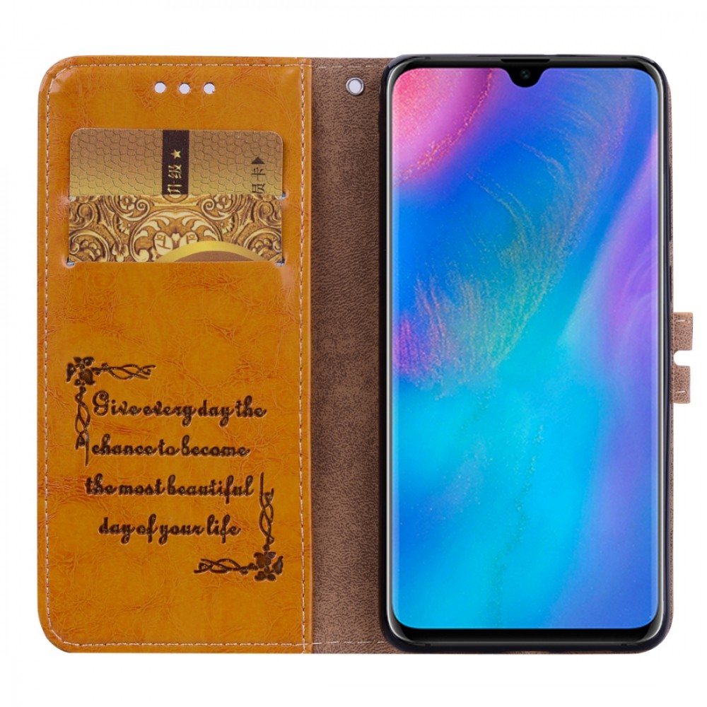 עבור Huawei P30 כיסוי ארנק / ספר עשוי מעור בצבע חום עם חריצים לכרטיסי אשראי