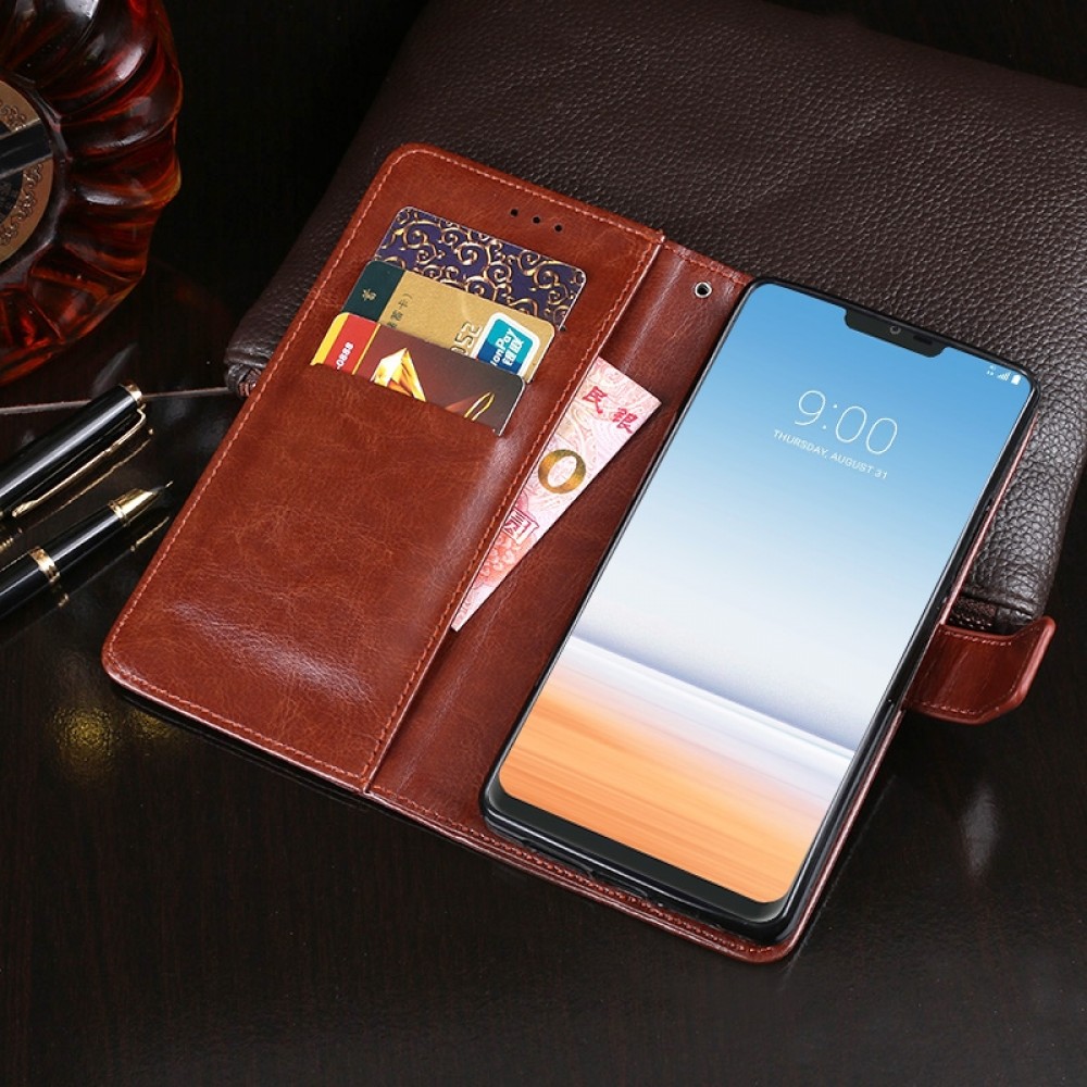 עבור LG G7 ThinQ כיסוי ארנק / ספר עשוי מעור בצבע חום עם חריצים לכרטיסי אשראי
