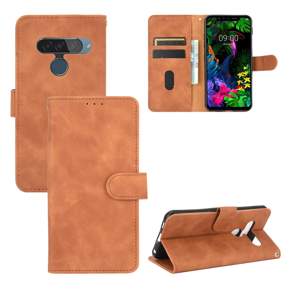 עבור LG G8S ThinQ כיסוי ארנק / ספר עשוי מעור בצבע חום עם חריצים לכרטיסי אשראי