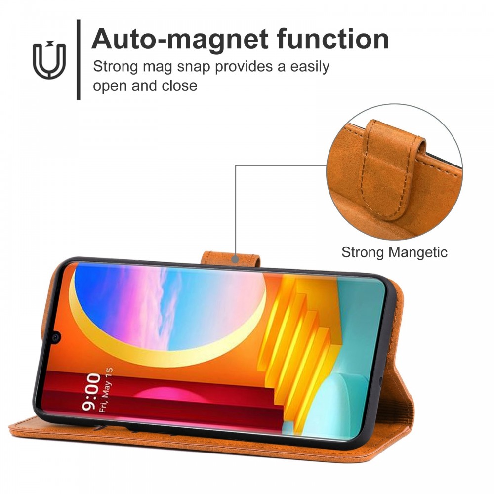 עבור LG Velvet כיסוי ארנק / ספר עשוי מעור בצבע חום עם חריצים לכרטיסי אשראי