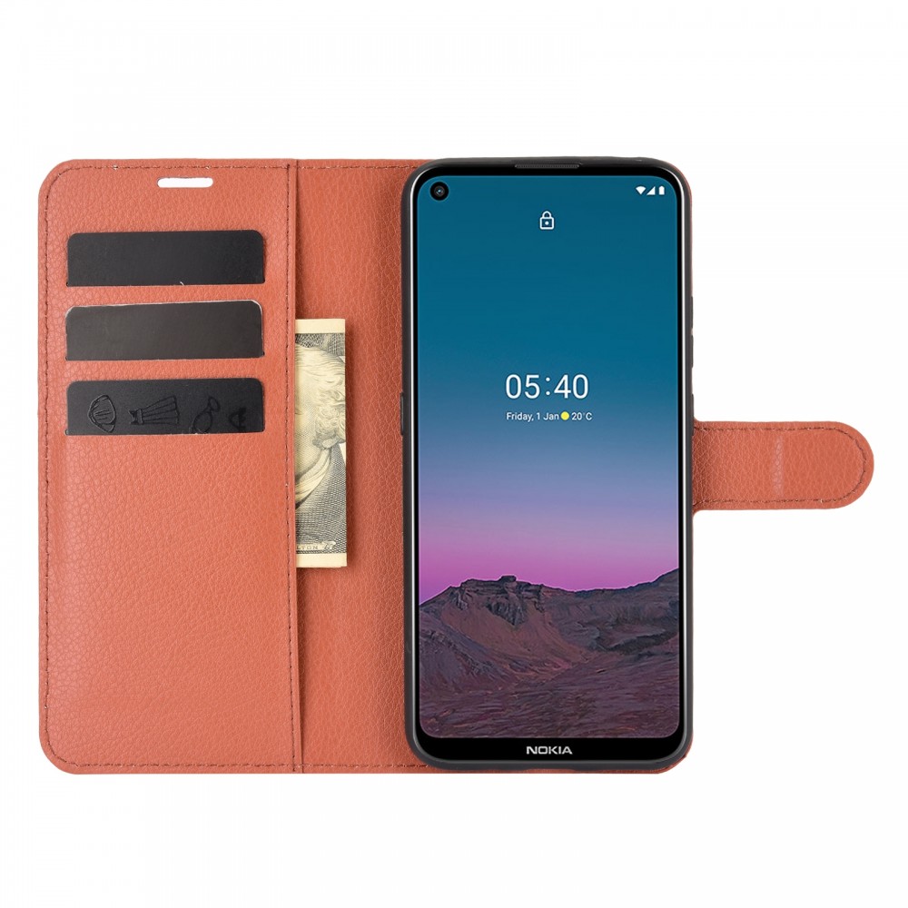 עבור Nokia 5.4 כיסוי ארנק / ספר עשוי מעור בצבע חום עם חריצים לכרטיסי אשראי