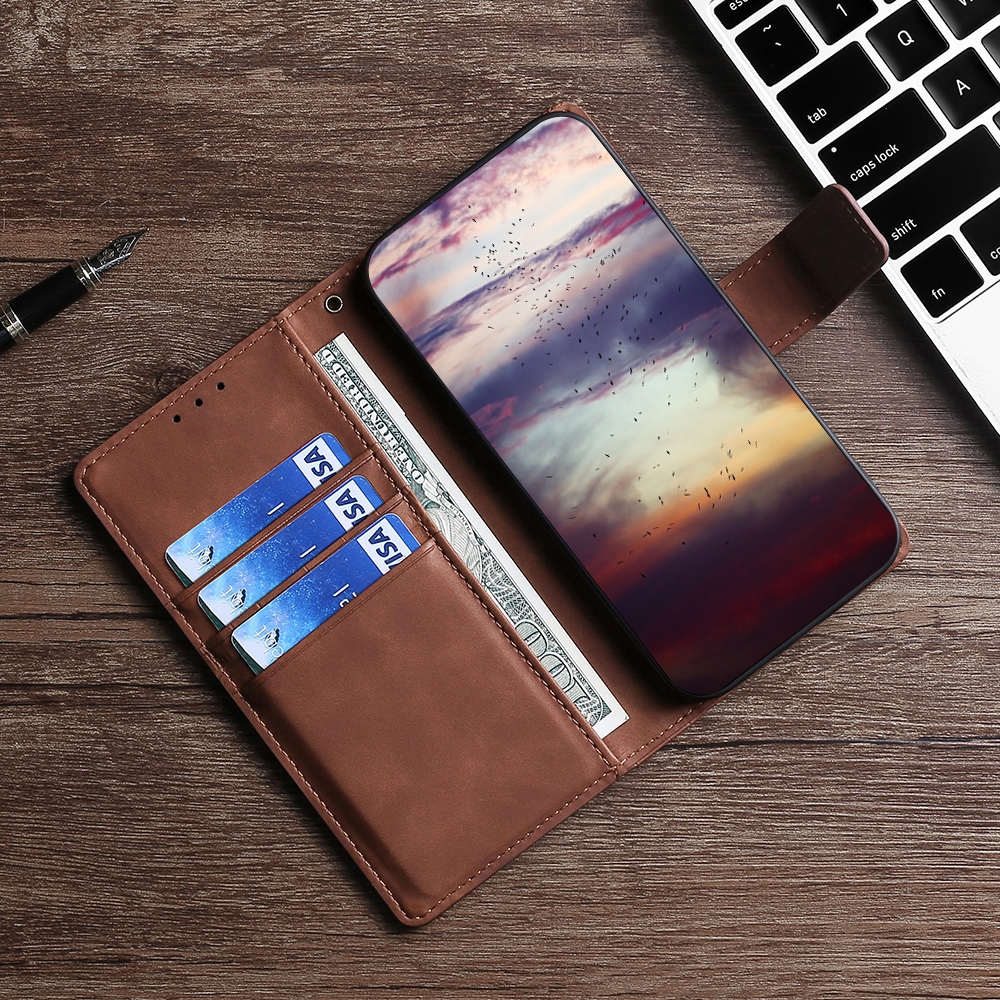 עבור Nokia 8 כיסוי ארנק / ספר עשוי מעור בצבע חום עם חריצים לכרטיסי אשראי