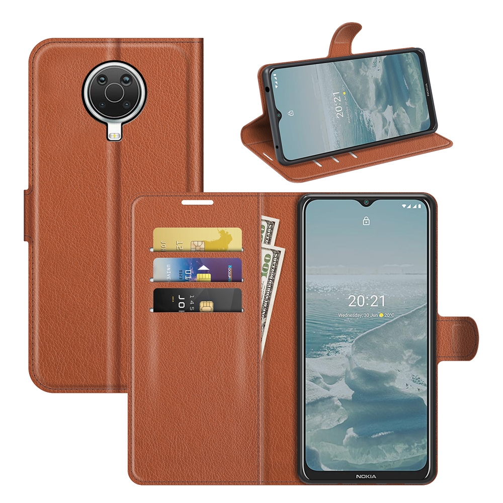 עבור Nokia G20 כיסוי ארנק / ספר עשוי מעור בצבע חום עם חריצים לכרטיסי אשראי