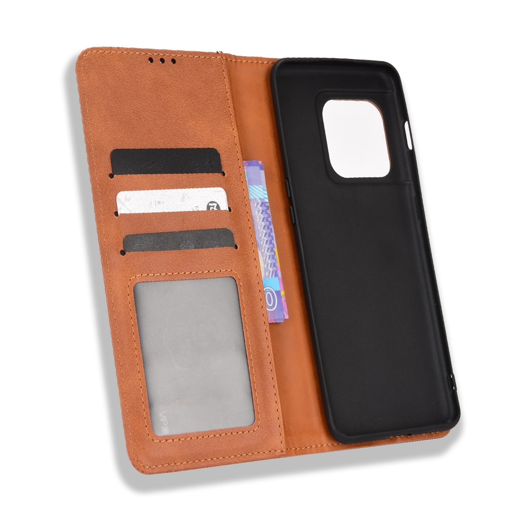 עבור OnePlus 10 Pro כיסוי ארנק / ספר עשוי מעור בצבע חום עם חריצים לכרטיסי אשראי