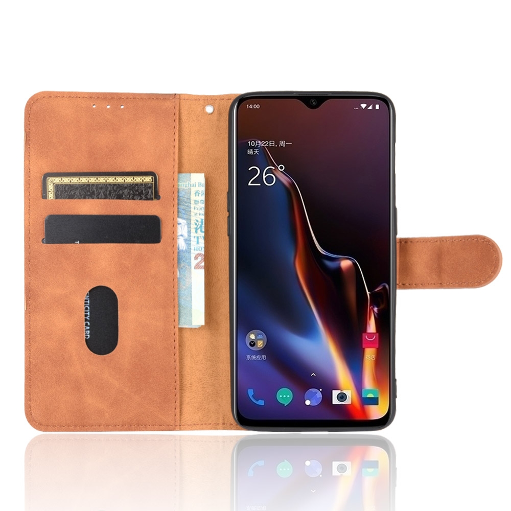 עבור OnePlus 6T כיסוי ארנק / ספר עשוי מעור בצבע חום עם חריצים לכרטיסי אשראי