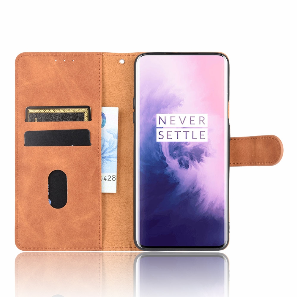 עבור OnePlus 7 Pro כיסוי ארנק / ספר עשוי מעור בצבע חום עם חריצים לכרטיסי אשראי