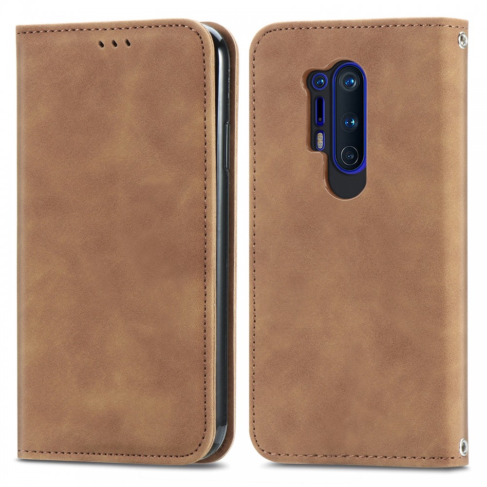 עבור OnePlus 8 Pro כיסוי ארנק / ספר עשוי מעור בצבע חום עם חריצים לכרטיסי אשראי
