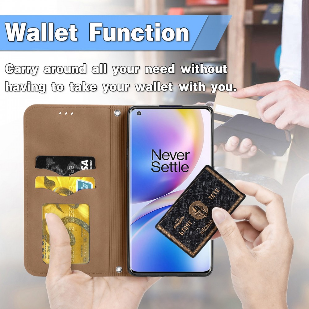 עבור OnePlus 8 Pro כיסוי ארנק / ספר עשוי מעור בצבע חום עם חריצים לכרטיסי אשראי