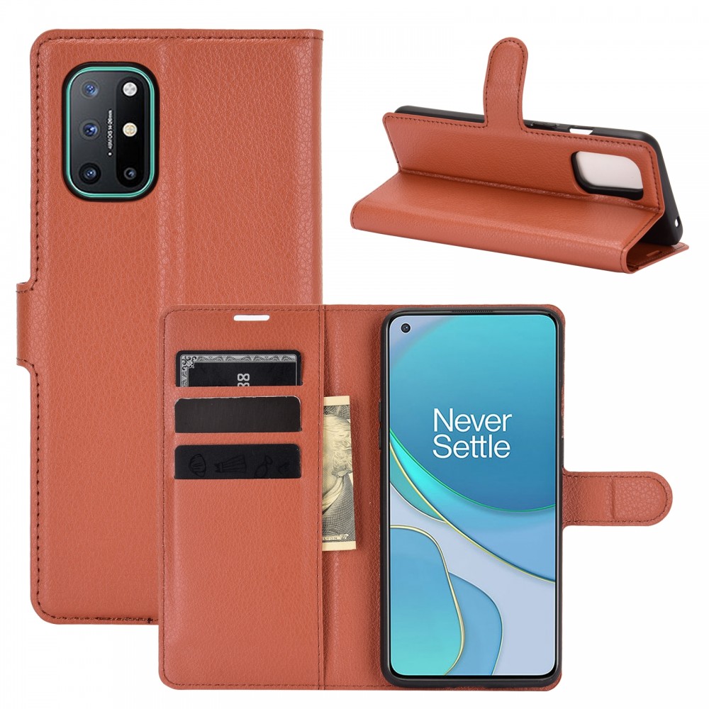 עבור OnePlus 8T כיסוי ארנק / ספר עשוי מעור בצבע חום עם חריצים לכרטיסי אשראי