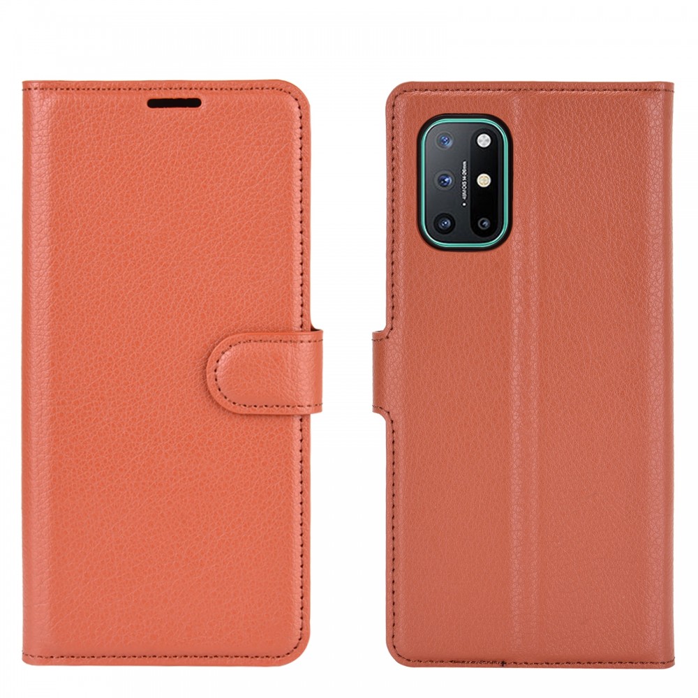 עבור OnePlus 8T כיסוי ארנק / ספר עשוי מעור בצבע חום עם חריצים לכרטיסי אשראי