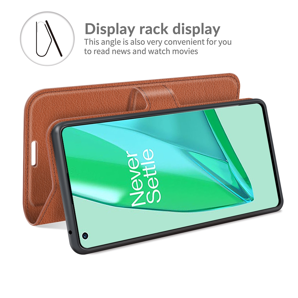 עבור OnePlus 9 Pro כיסוי ארנק / ספר עשוי מעור בצבע חום עם חריצים לכרטיסי אשראי