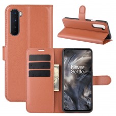 עבור OnePlus Nord כיסוי ארנק / ספר עשוי מעור בצבע חום עם חריצים לכרטיסי אשראי