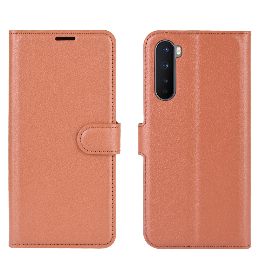 עבור OnePlus Nord כיסוי ארנק / ספר עשוי מעור בצבע חום עם חריצים לכרטיסי אשראי