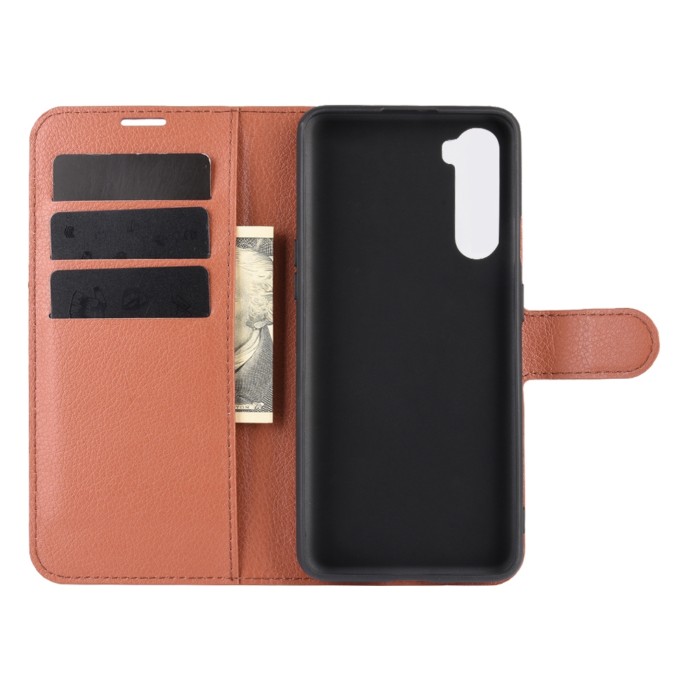 עבור OnePlus Nord כיסוי ארנק / ספר עשוי מעור בצבע חום עם חריצים לכרטיסי אשראי