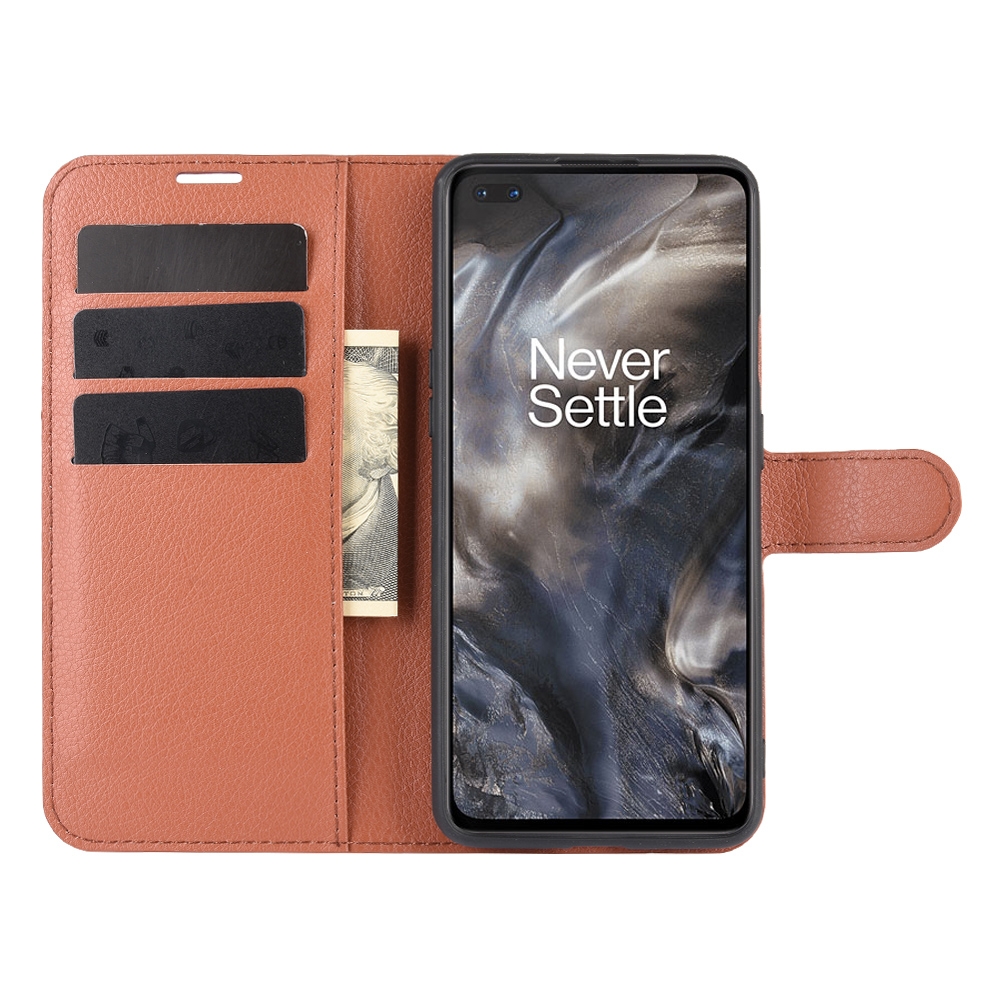 עבור OnePlus Nord כיסוי ארנק / ספר עשוי מעור בצבע חום עם חריצים לכרטיסי אשראי