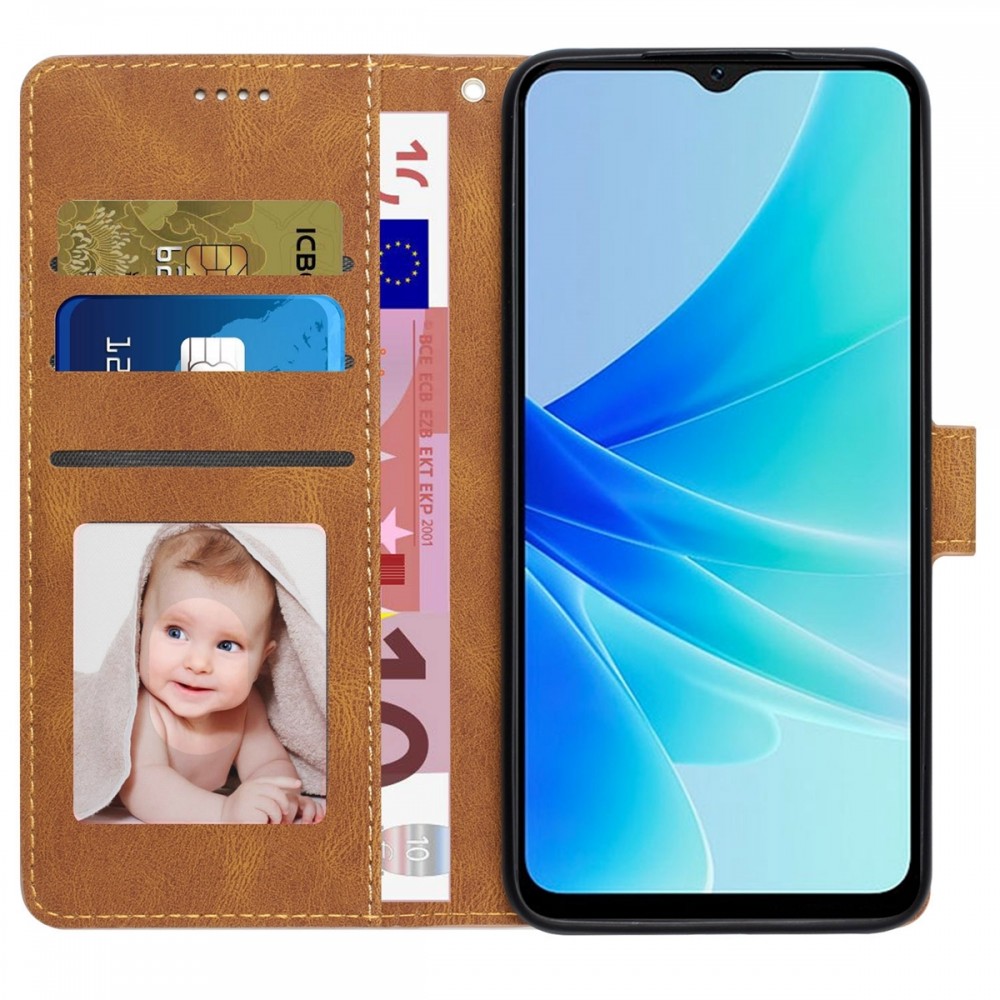 עבור Oppo A57s כיסוי ארנק / ספר עשוי מעור בצבע חום עם חריצים לכרטיסי אשראי