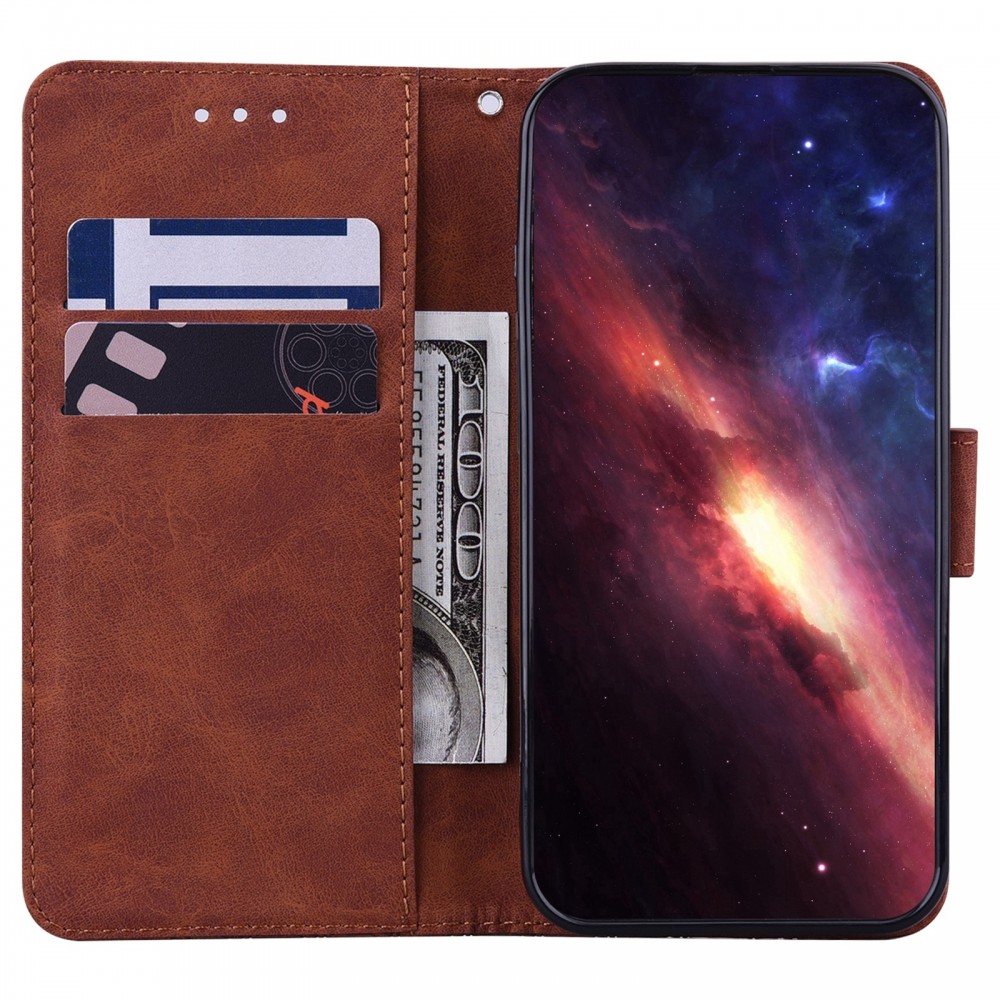 עבור Oppo A76 כיסוי ארנק / ספר עשוי מעור בצבע חום עם חריצים לכרטיסי אשראי