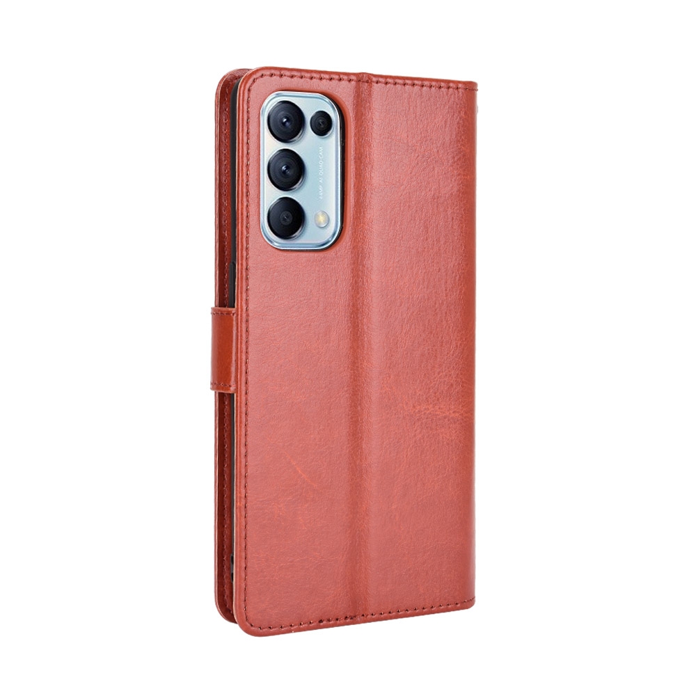עבור Oppo Reno5 5G כיסוי ארנק / ספר עשוי מעור בצבע חום עם חריצים לכרטיסי אשראי