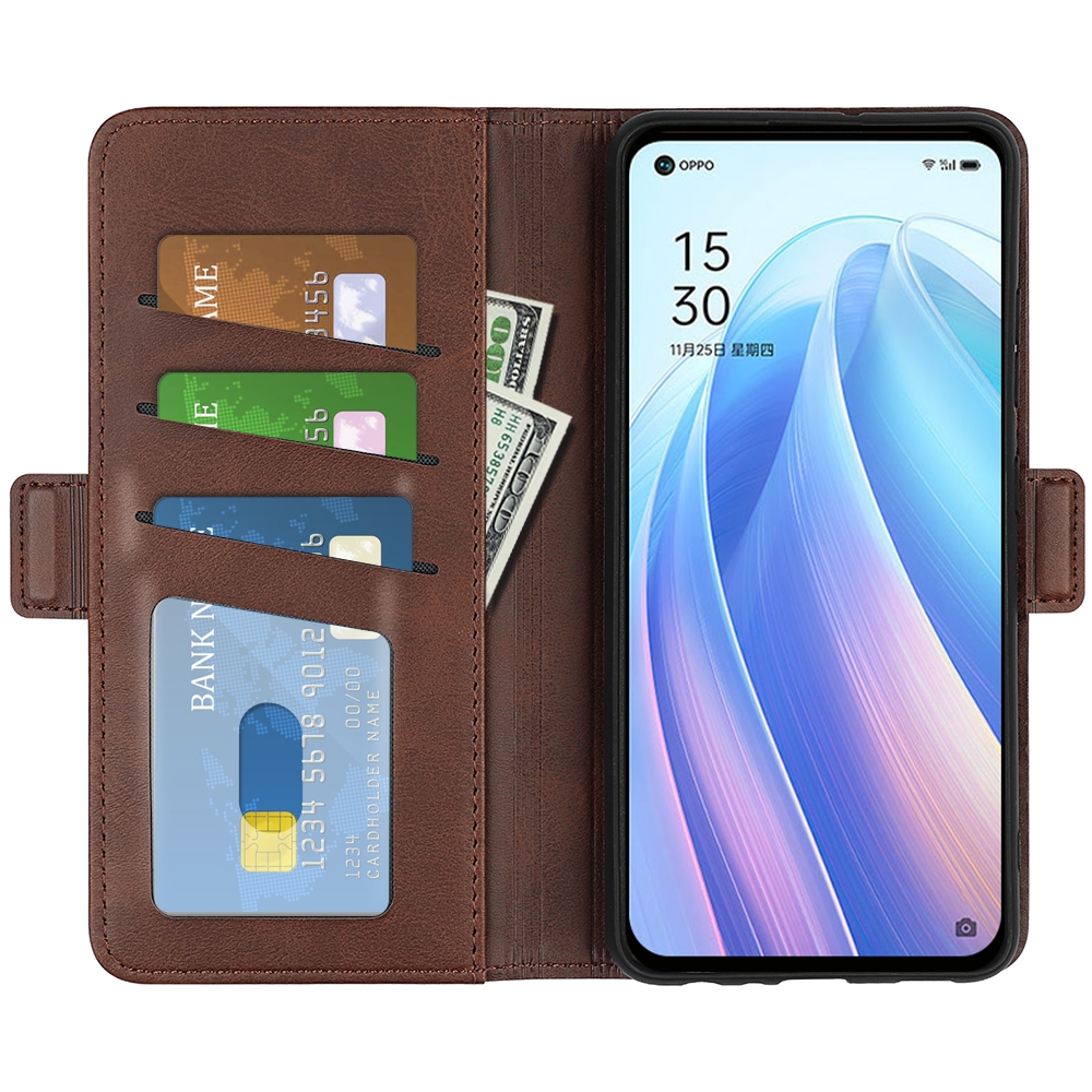 עבור Oppo Reno7 5G כיסוי ארנק / ספר עשוי מעור בצבע חום עם חריצים לכרטיסי אשראי