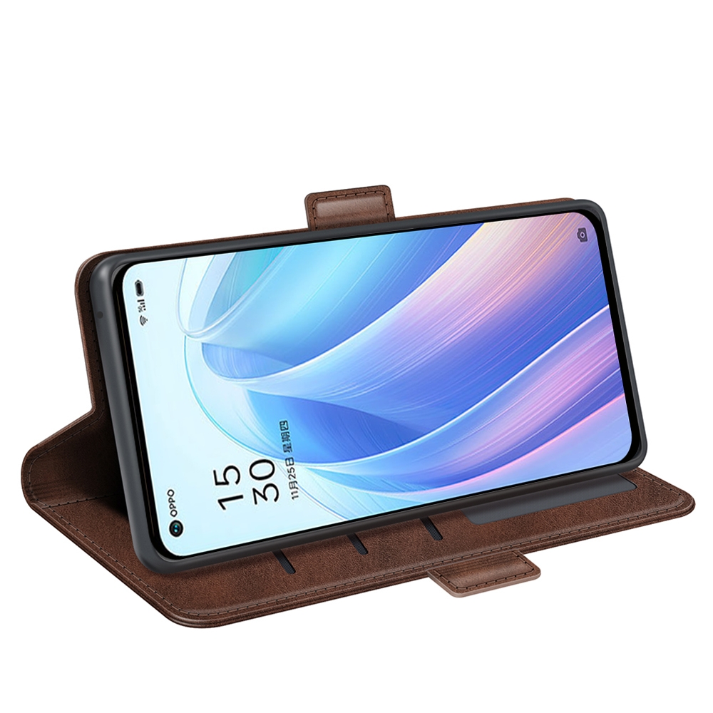עבור Oppo Reno7 5G כיסוי ארנק / ספר עשוי מעור בצבע חום עם חריצים לכרטיסי אשראי