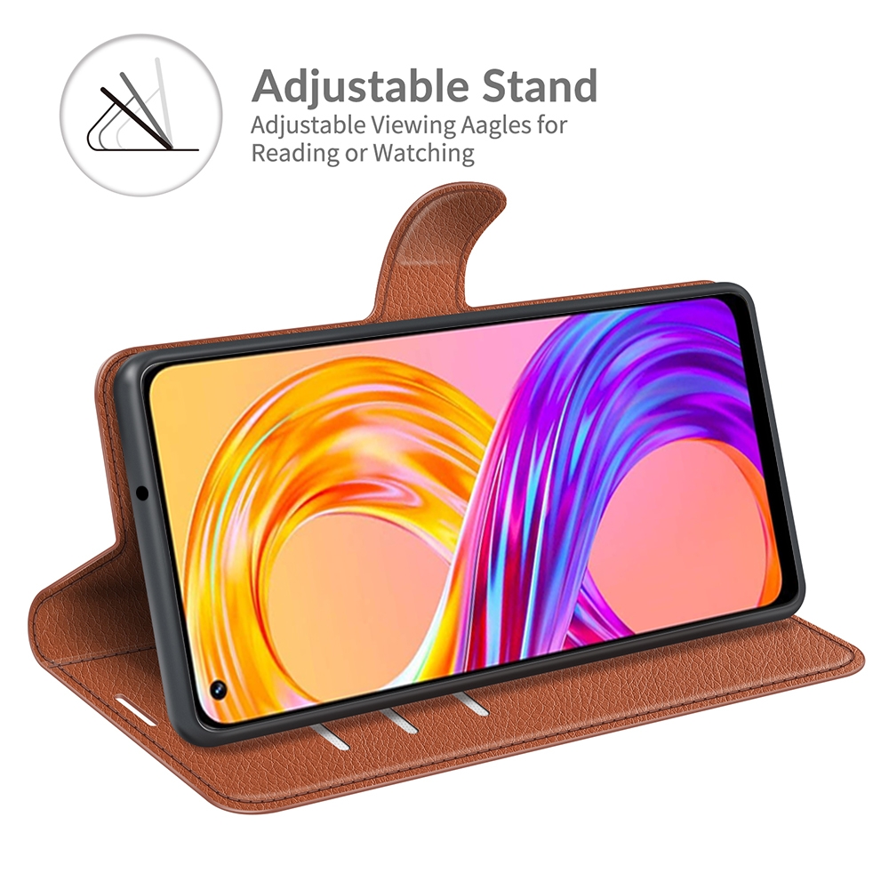 עבור Realme 8 כיסוי ארנק / ספר עשוי מעור בצבע חום עם חריצים לכרטיסי אשראי