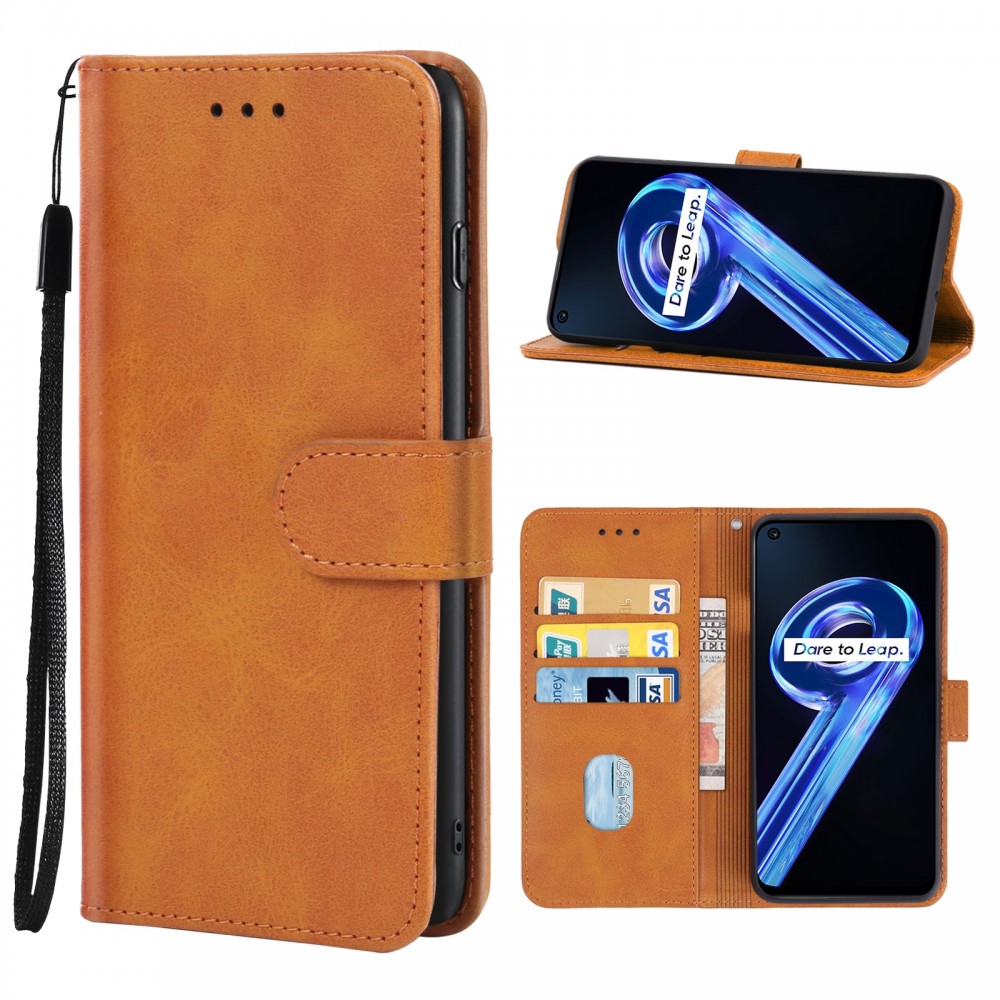 עבור Realme 9 5G כיסוי ארנק / ספר עשוי מעור בצבע חום עם חריצים לכרטיסי אשראי