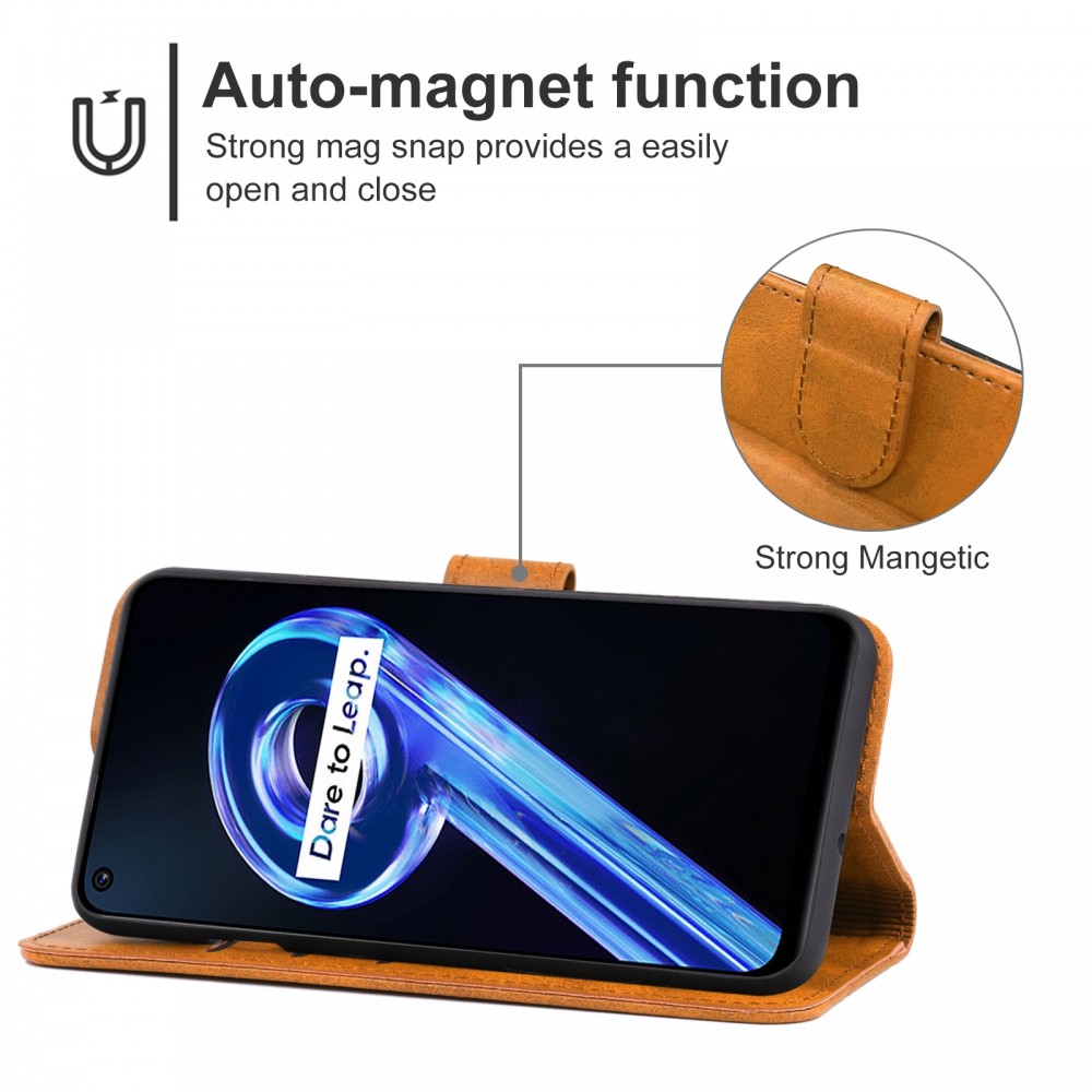 עבור Realme 9 5G כיסוי ארנק / ספר עשוי מעור בצבע חום עם חריצים לכרטיסי אשראי