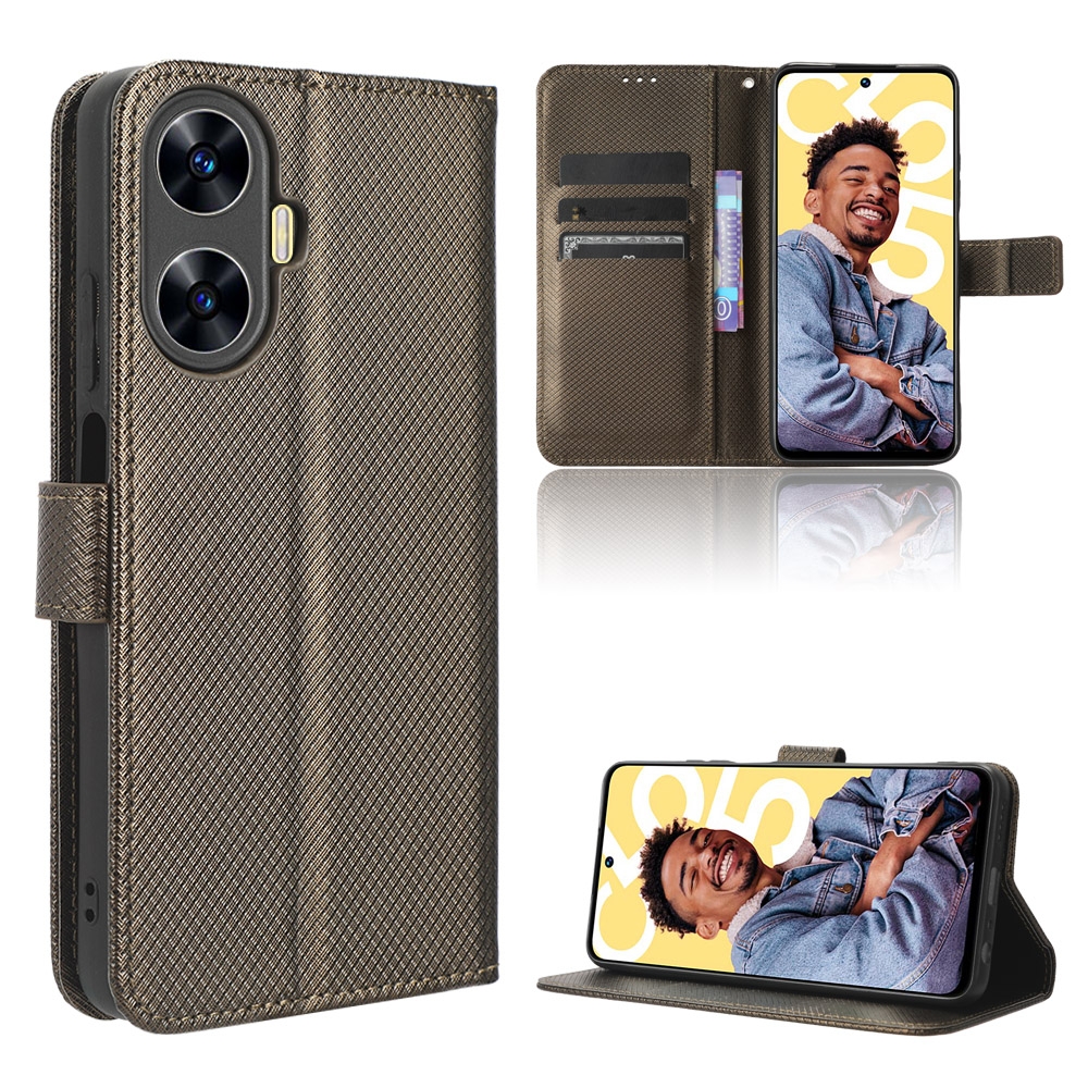 עבור Realme C55 כיסוי ארנק / ספר עשוי מעור בצבע חום עם חריצים לכרטיסי אשראי