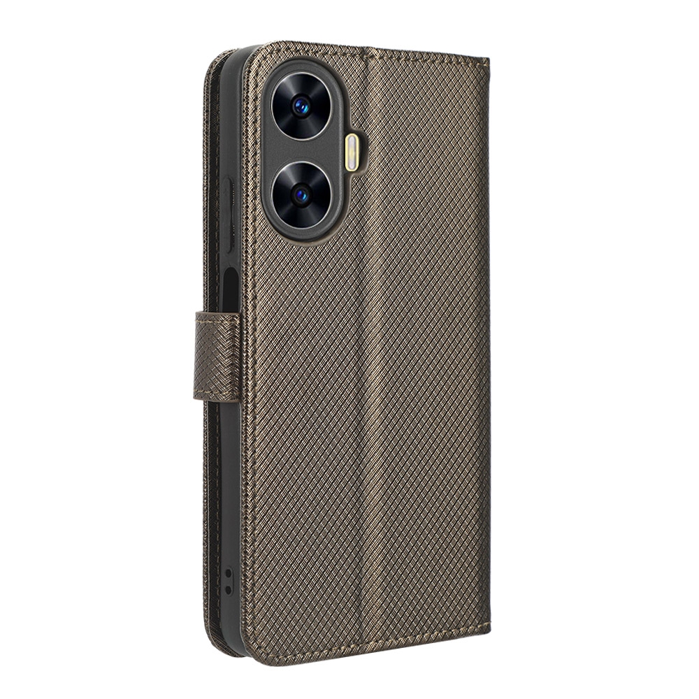 עבור Realme C55 כיסוי ארנק / ספר עשוי מעור בצבע חום עם חריצים לכרטיסי אשראי