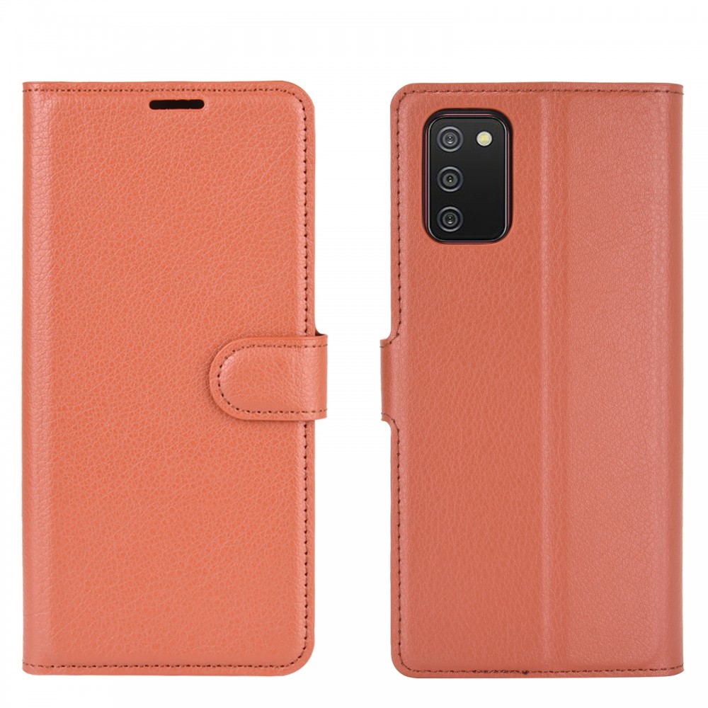 עבור Samsung Galaxy A02s כיסוי ארנק / ספר עשוי מעור בצבע חום עם חריצים לכרטיסי אשראי