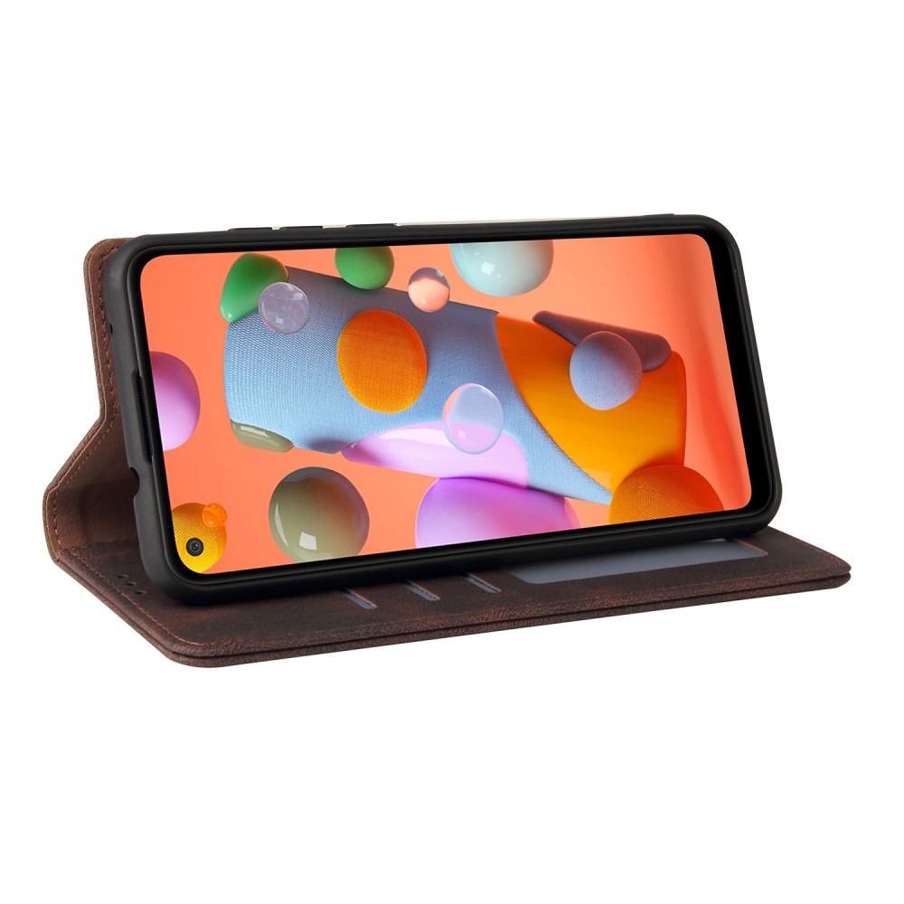 עבור Samsung Galaxy A11 כיסוי ארנק / ספר עשוי מעור בצבע חום עם חריצים לכרטיסי אשראי