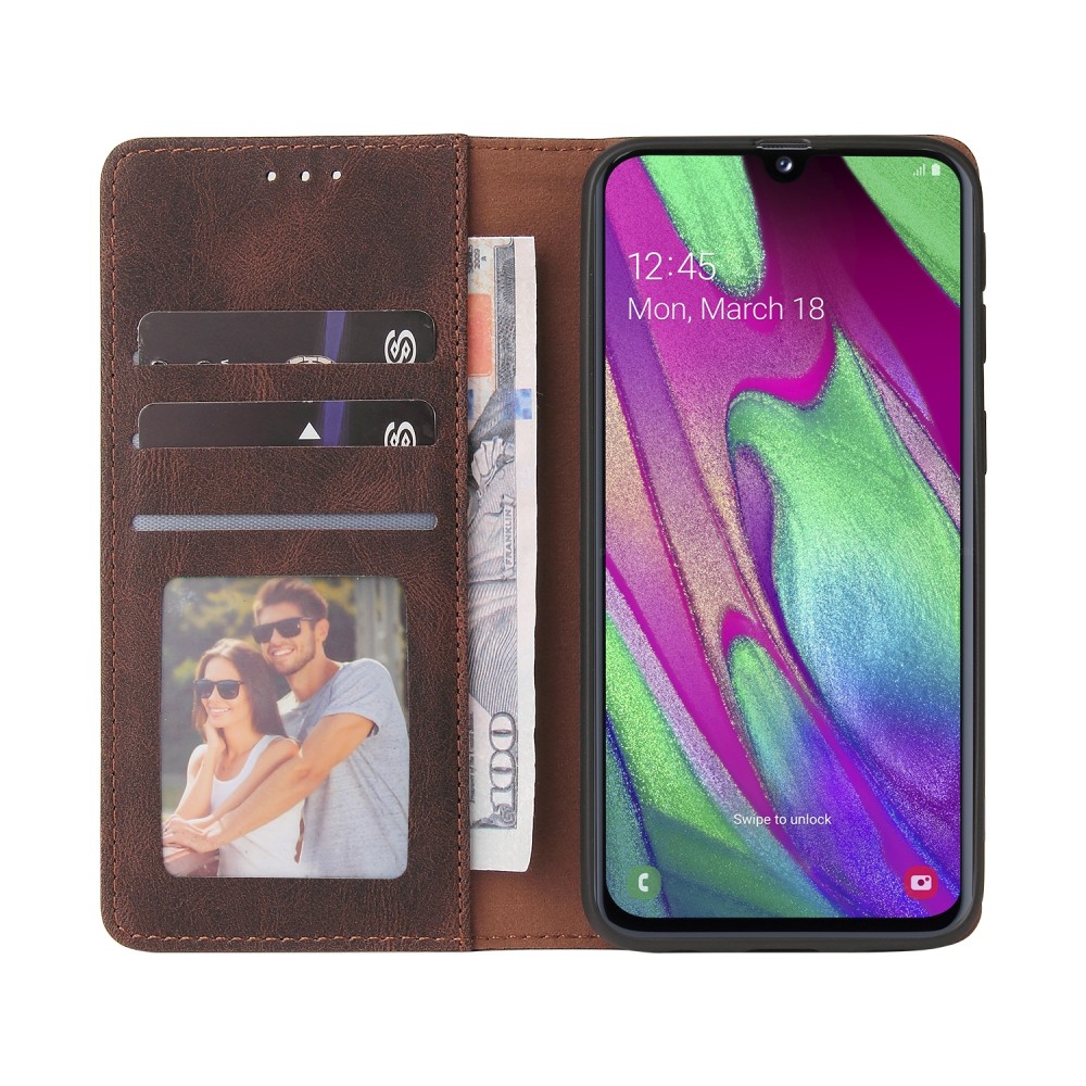 עבור Samsung Galaxy A40 כיסוי ארנק / ספר עשוי מעור בצבע חום עם חריצים לכרטיסי אשראי
