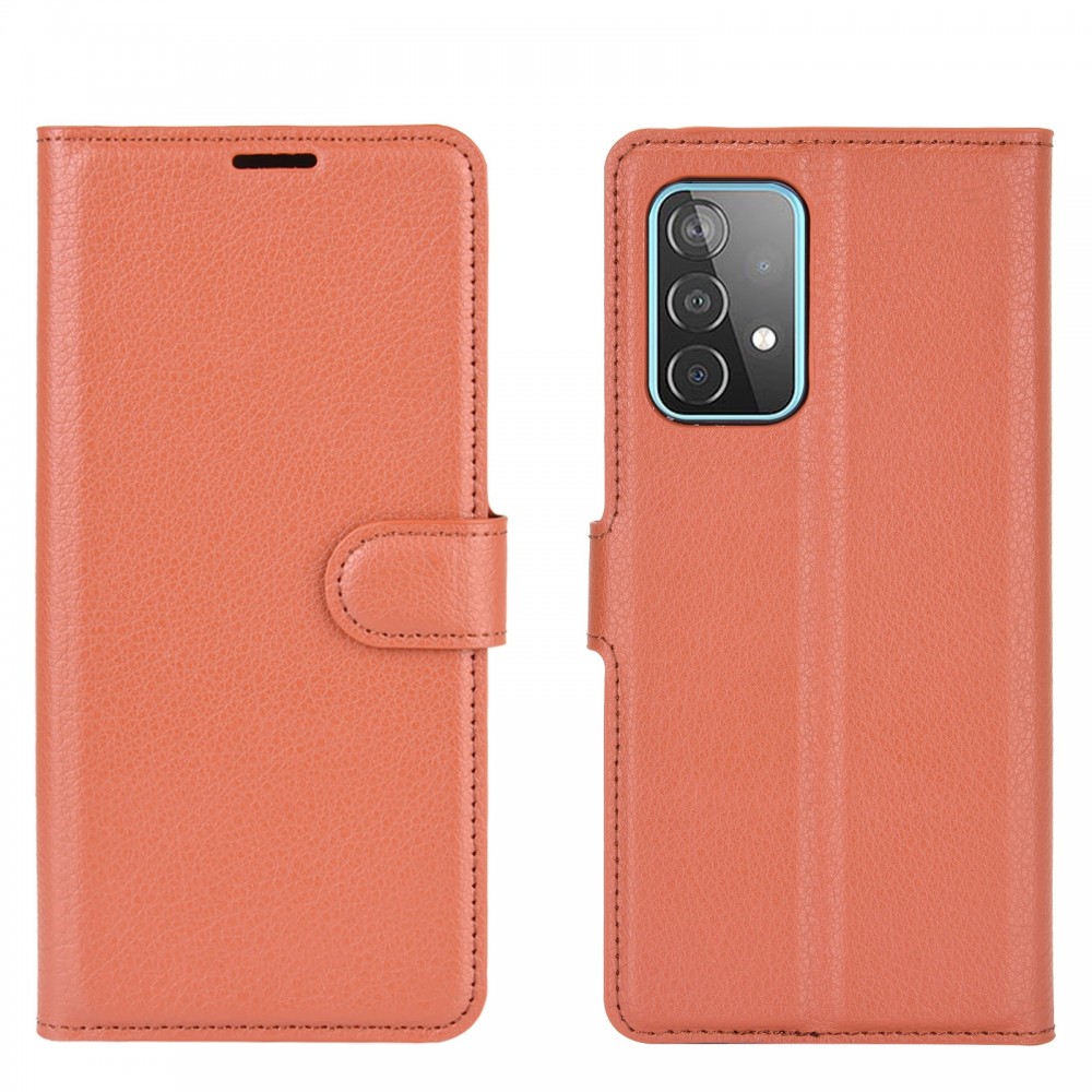 עבור Samsung Galaxy A52 5G כיסוי ארנק / ספר עשוי מעור בצבע חום עם חריצים לכרטיסי אשראי
