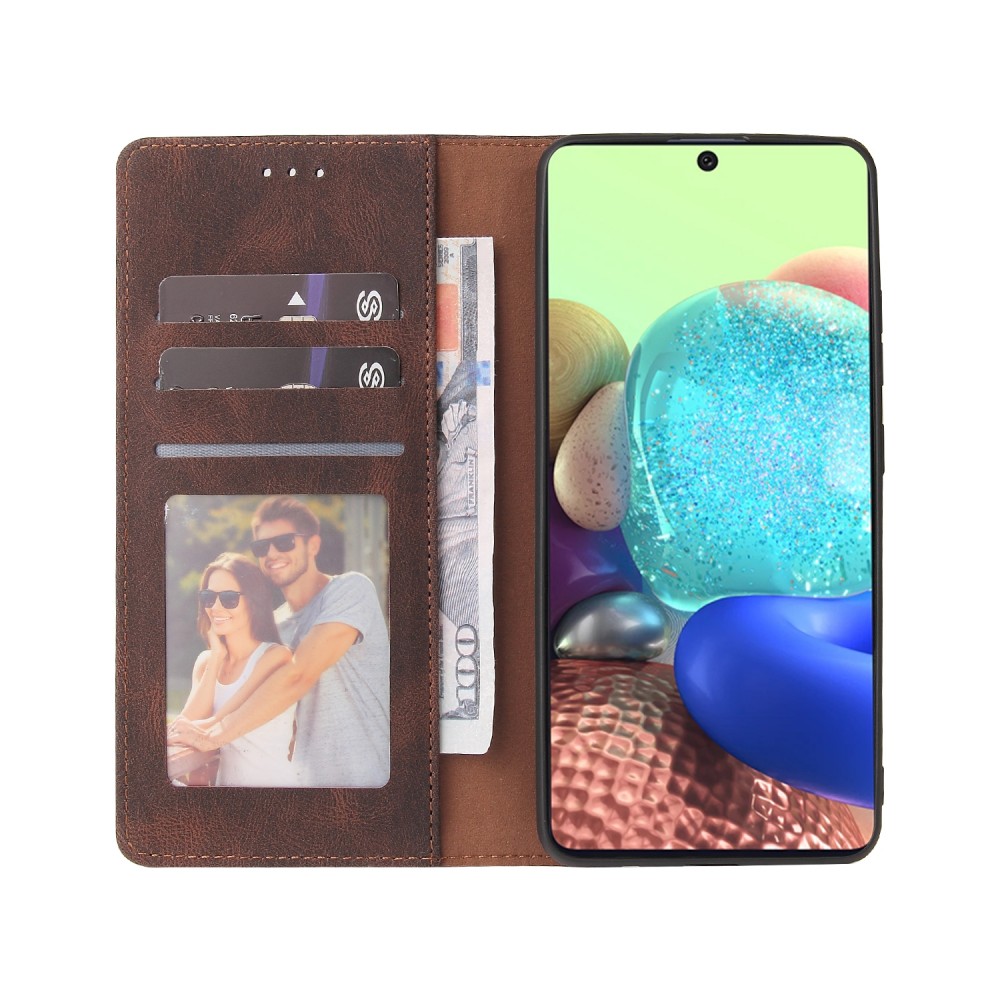 עבור Samsung Galaxy A71 כיסוי ארנק / ספר עשוי מעור בצבע חום עם חריצים לכרטיסי אשראי