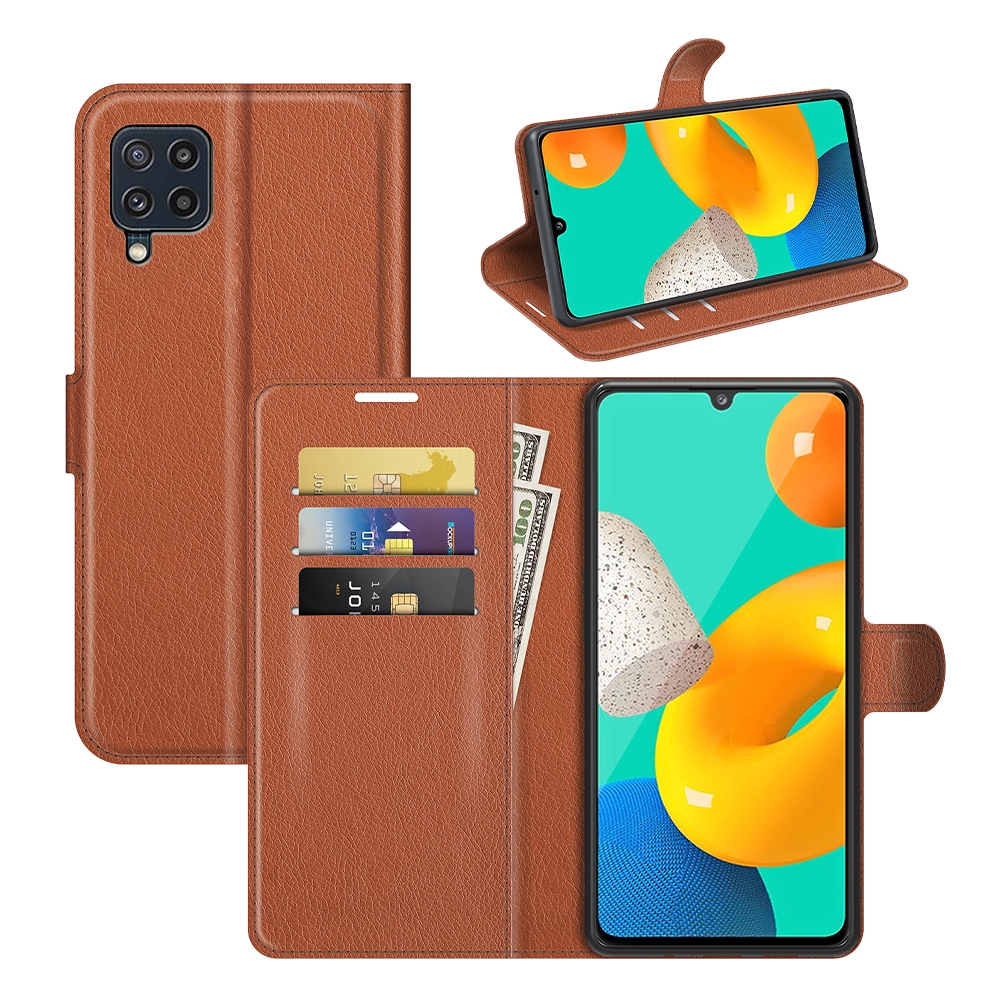 עבור Samsung Galaxy M32 כיסוי ארנק / ספר עשוי מעור בצבע חום עם חריצים לכרטיסי אשראי