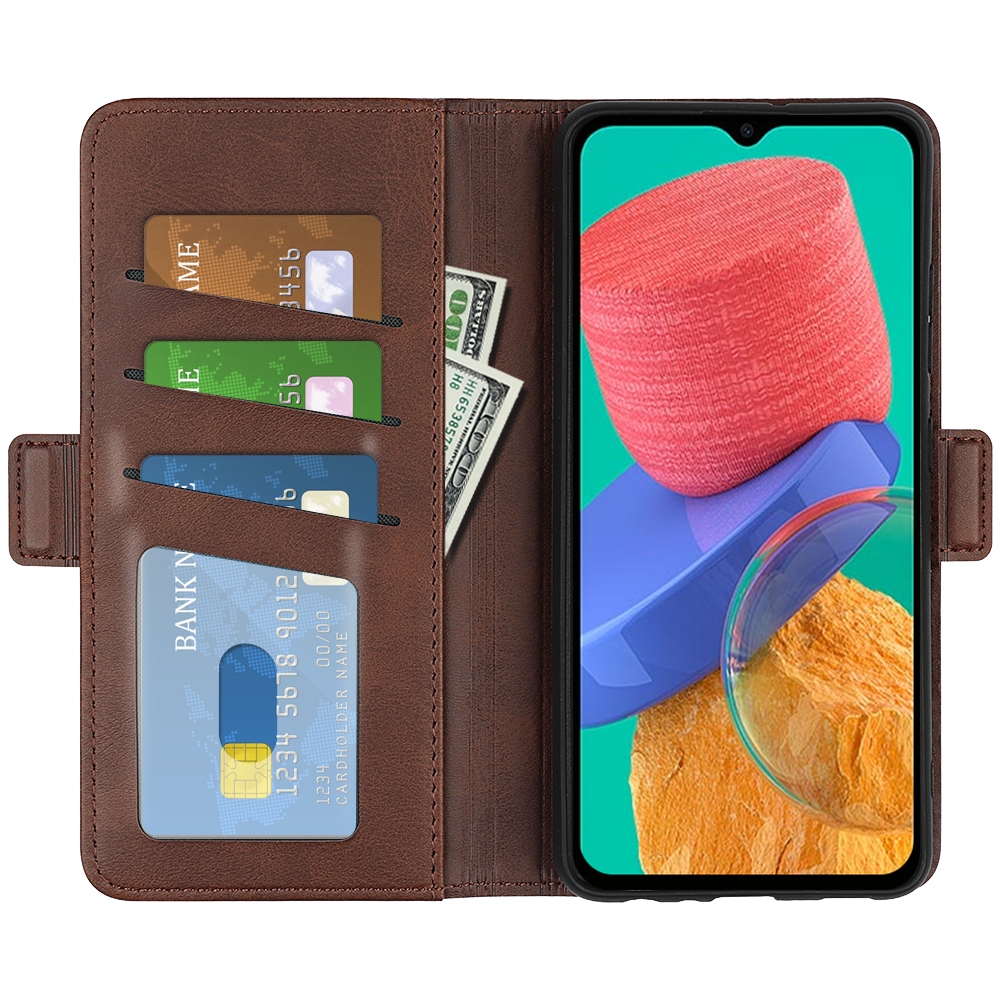 עבור Samsung Galaxy M33 כיסוי ארנק / ספר עשוי מעור בצבע חום עם חריצים לכרטיסי אשראי